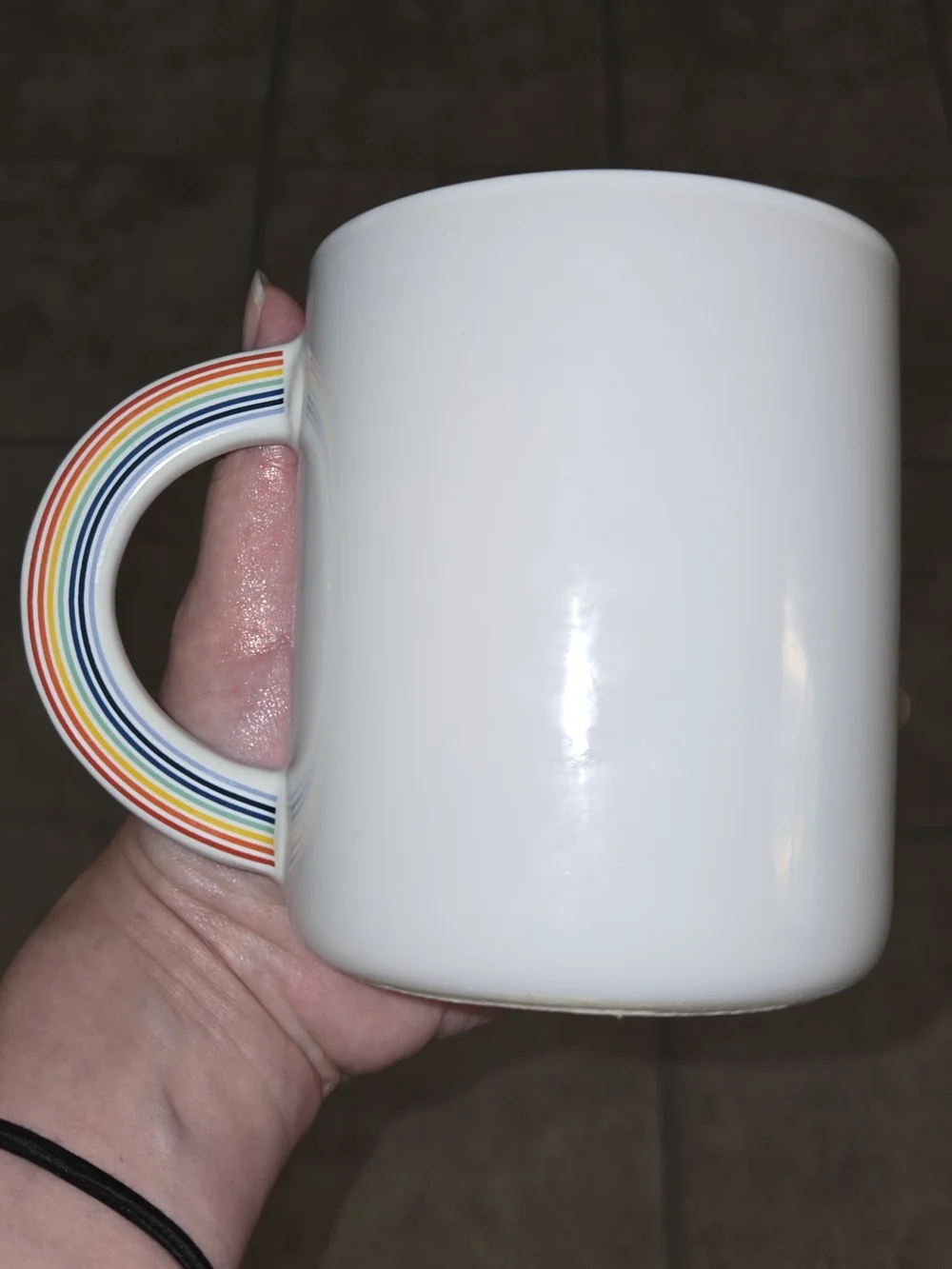 Thyme & Table What a Beautiful Day Ceramic White Mug Rainbow Stripe Handle PRIDE